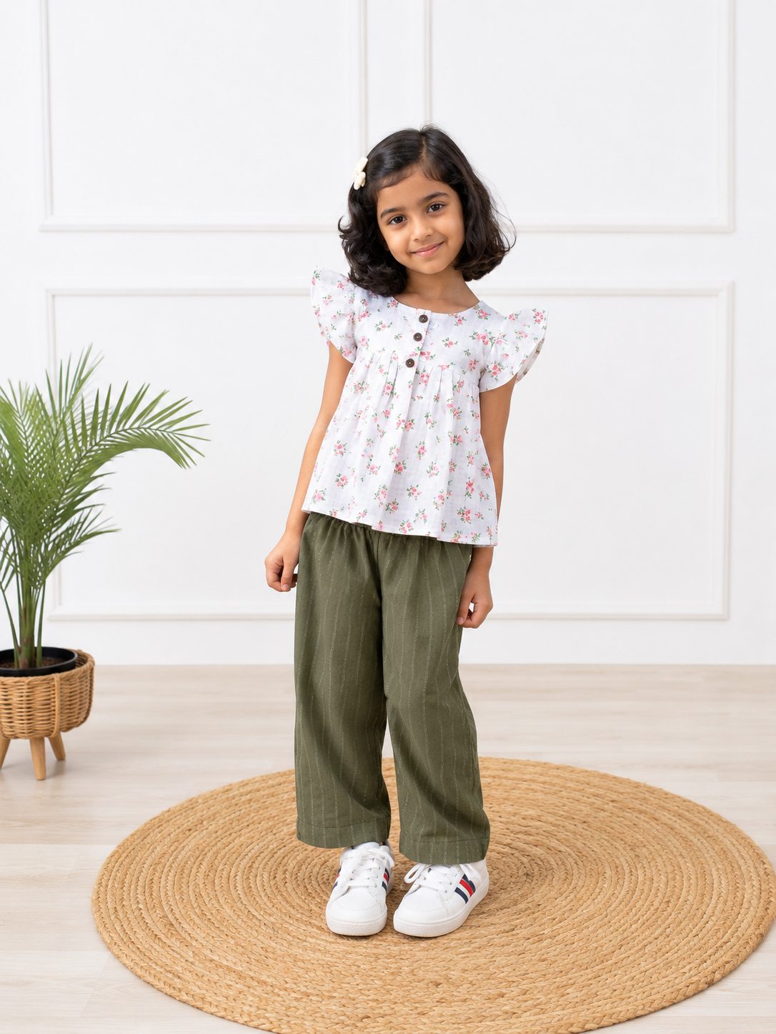 White green floral pant - view 1